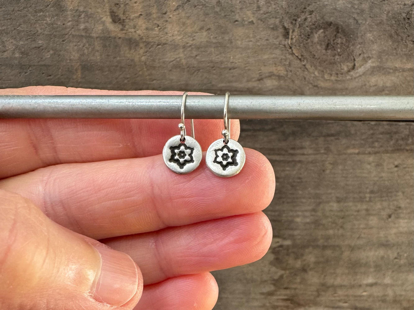 Tiny stamped flower earrings