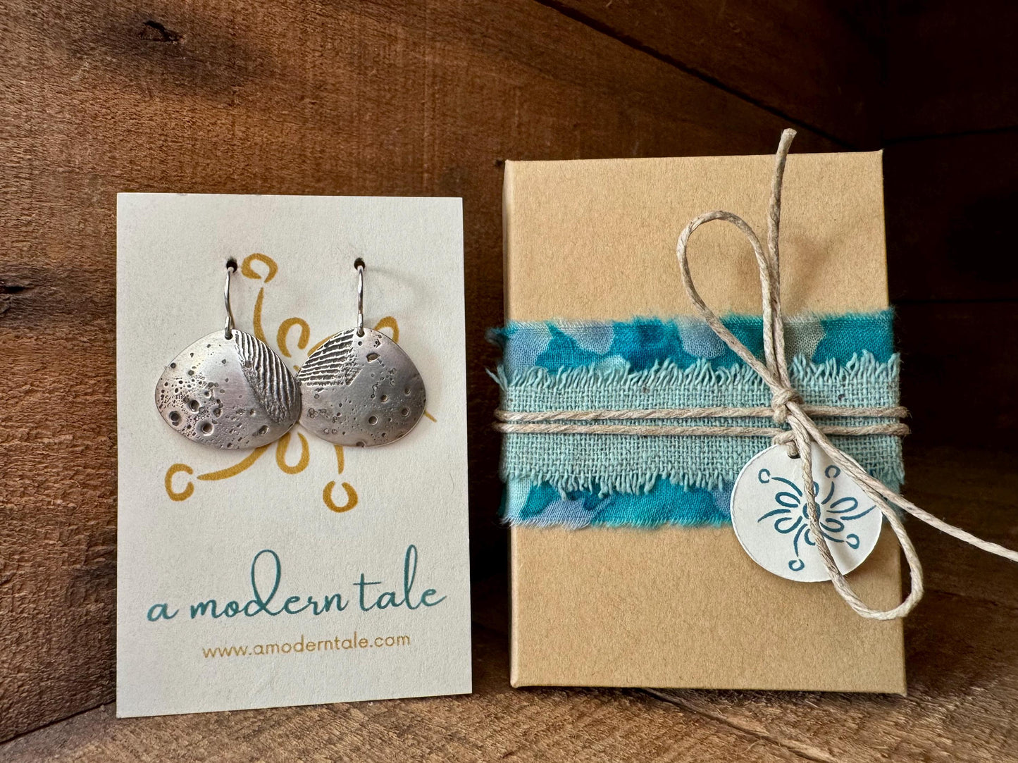 Silver seashell "fossil" and sand impression earrings