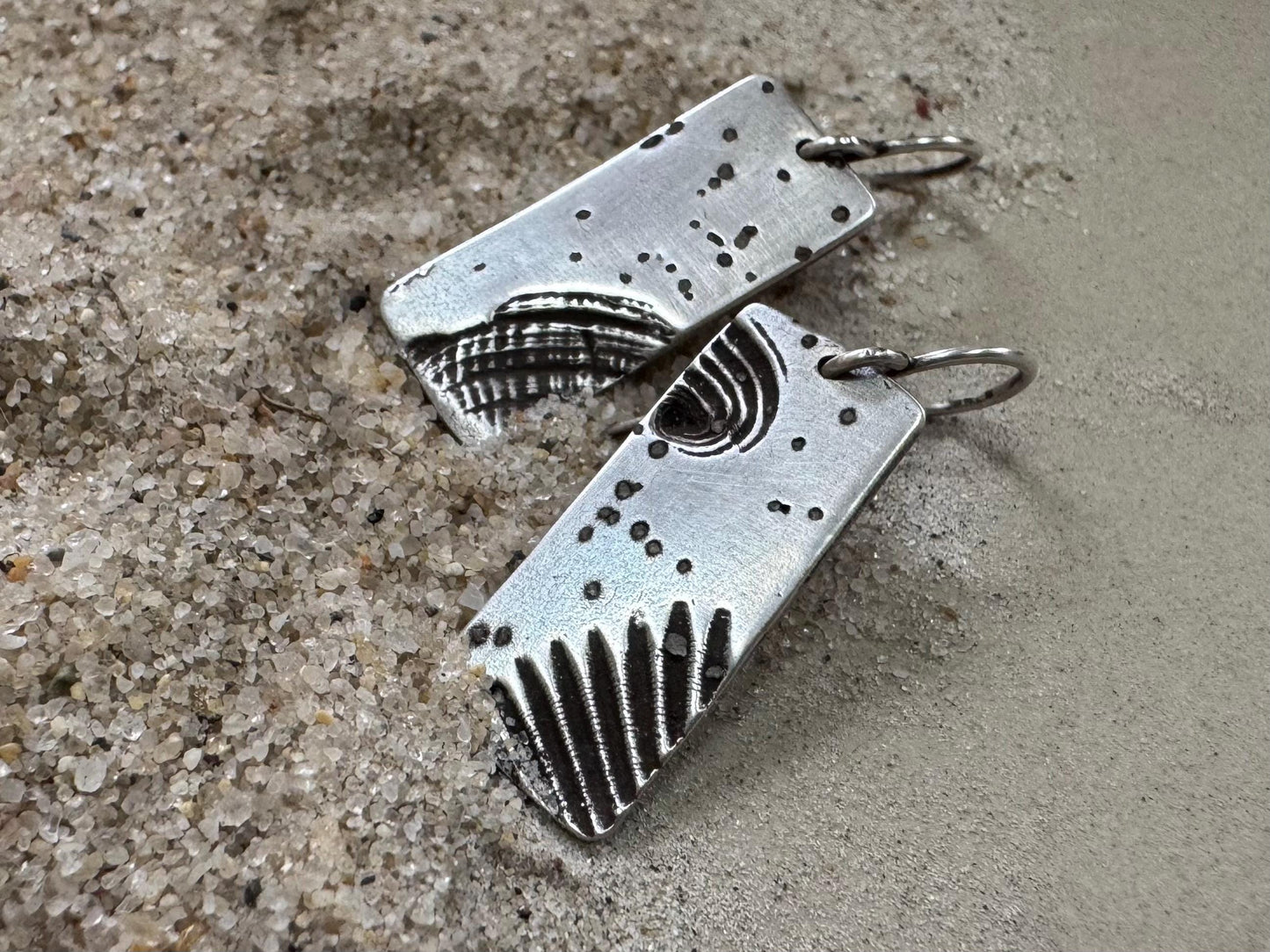 Silver mismatched seashell and sand earrings