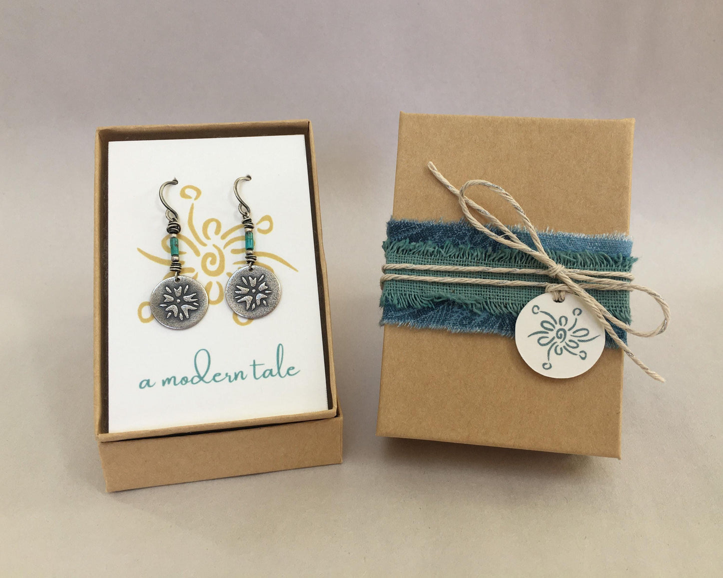 Silver stamped flower dog tag necklace