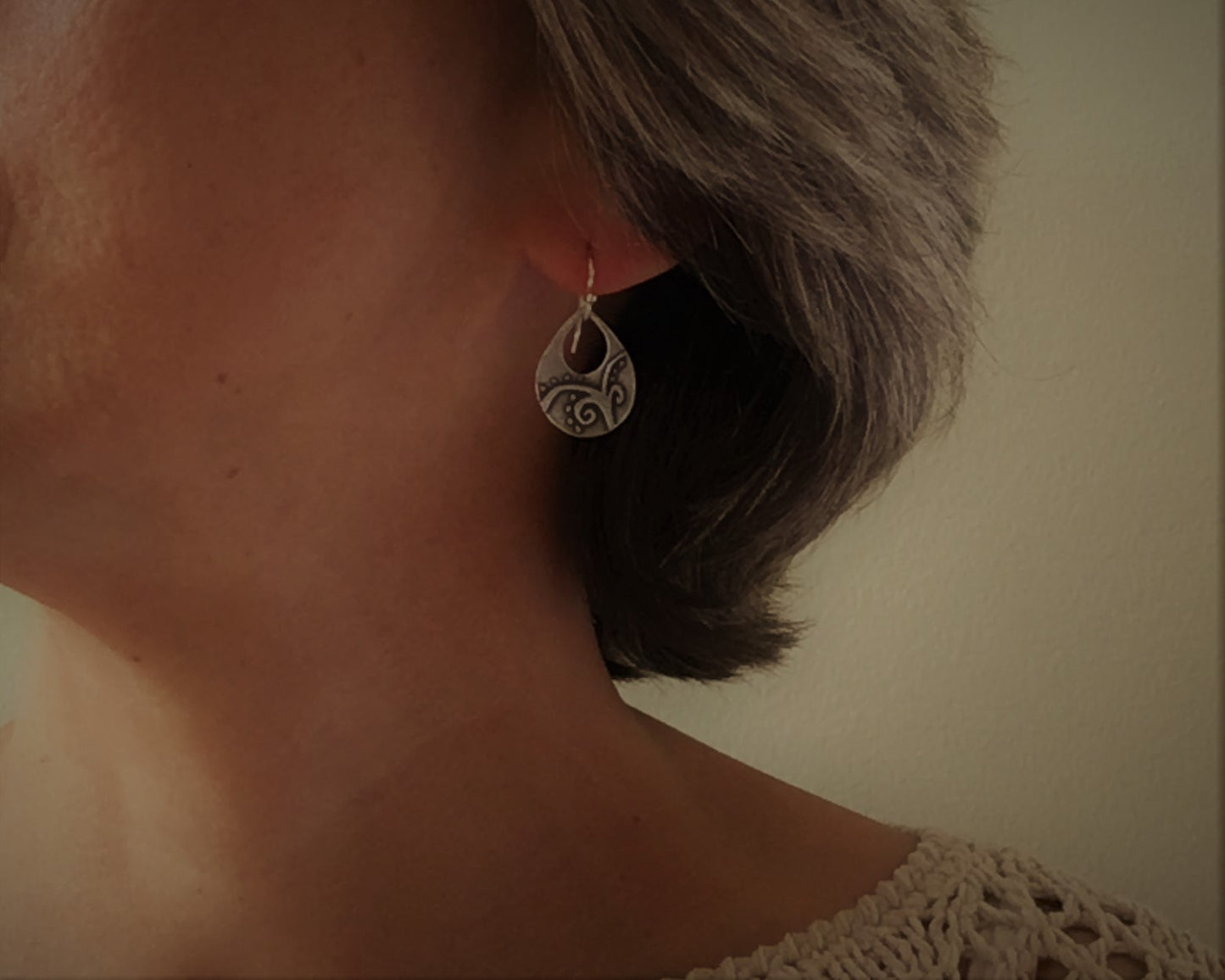 Primitive botanical design teardrop earrings in sterling silver