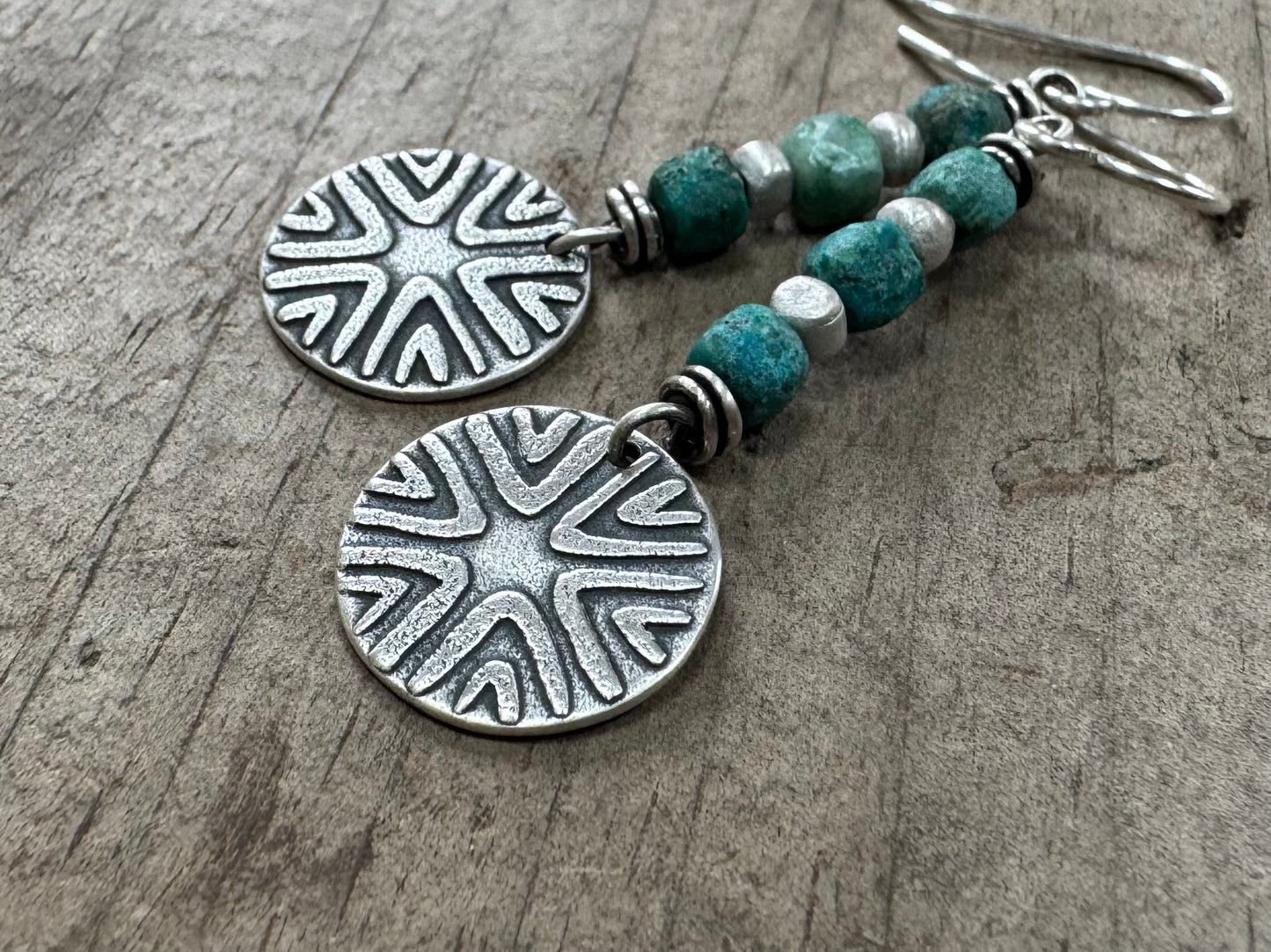 Tribal-style geometric design with turquoise bead stack