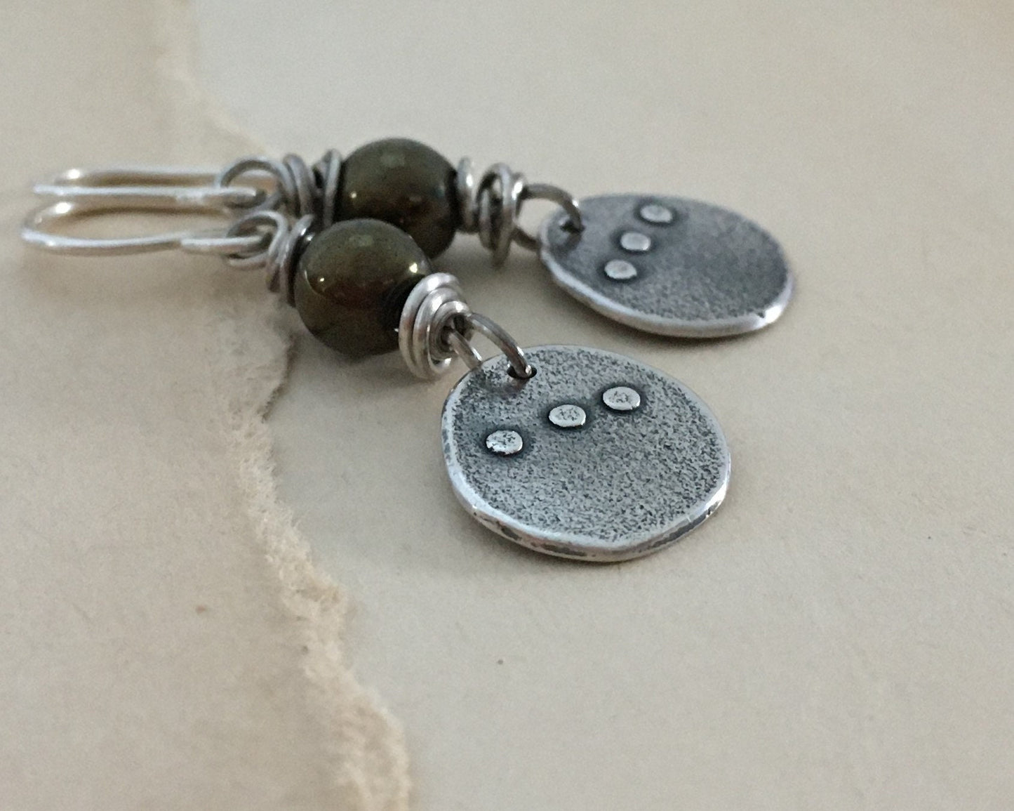 Simple rustic dangle earrings with iris brown metallic Czech glass bead