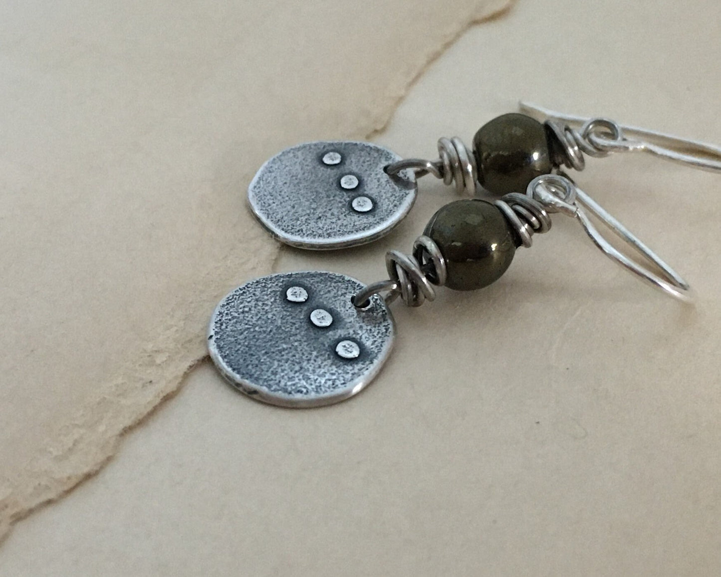 Simple rustic dangle earrings with iris brown metallic Czech glass bead