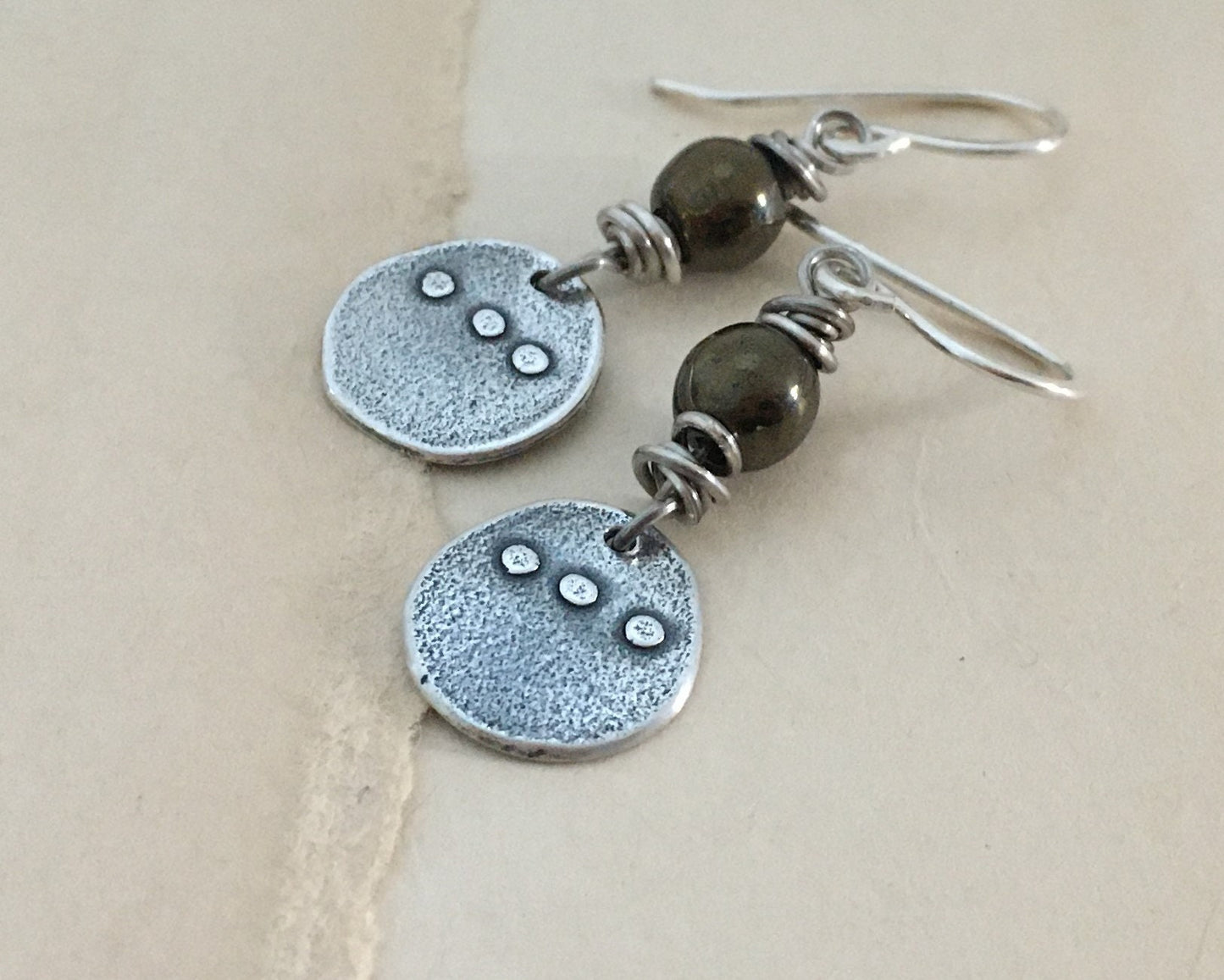 Simple rustic dangle earrings with iris brown metallic Czech glass bead
