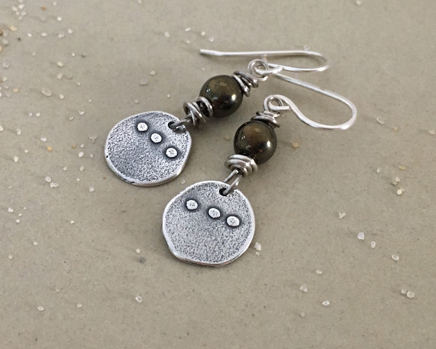 Simple rustic dangle earrings with iris brown metallic Czech glass bead