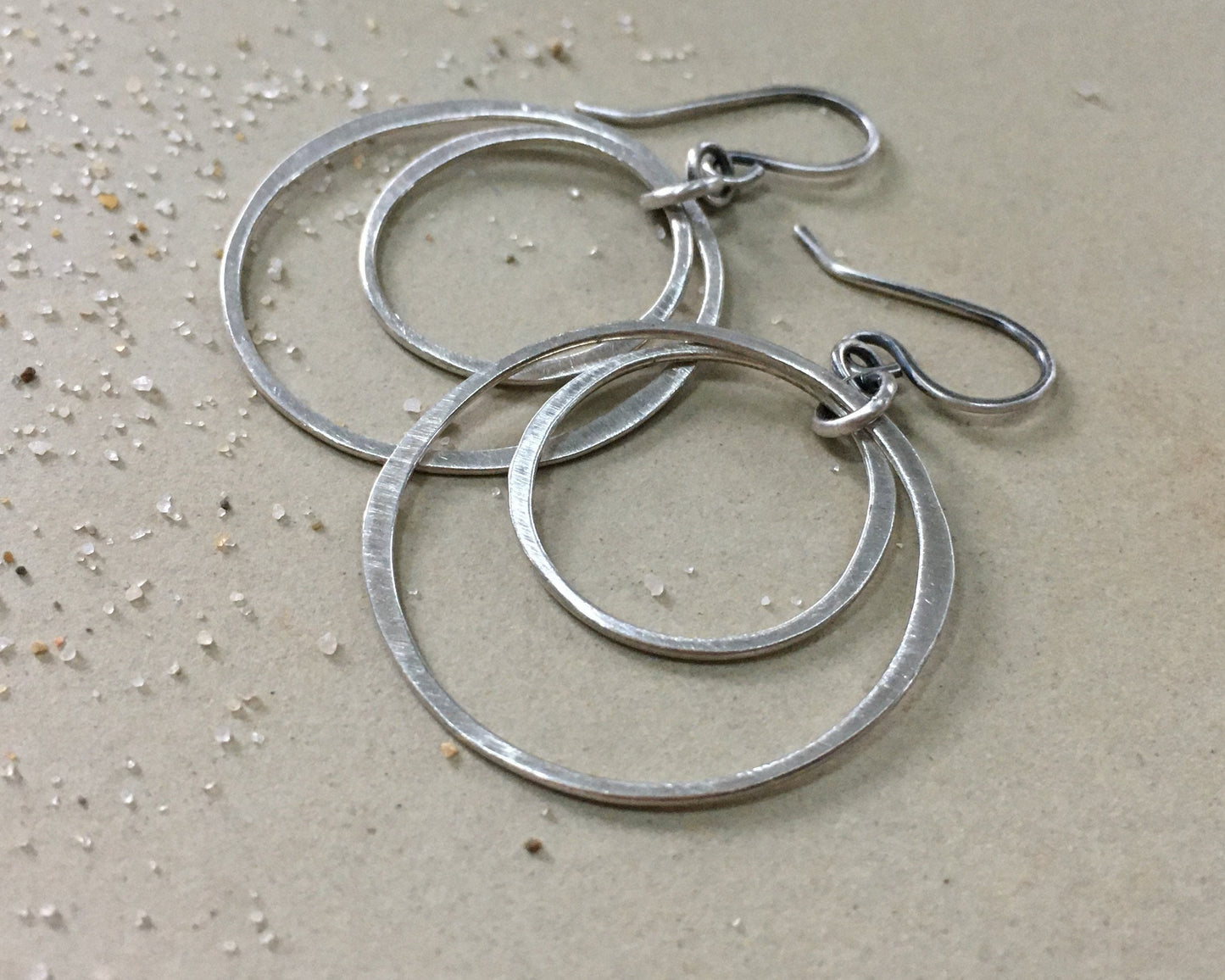 Simple double hoops in brushed satin sterling silver