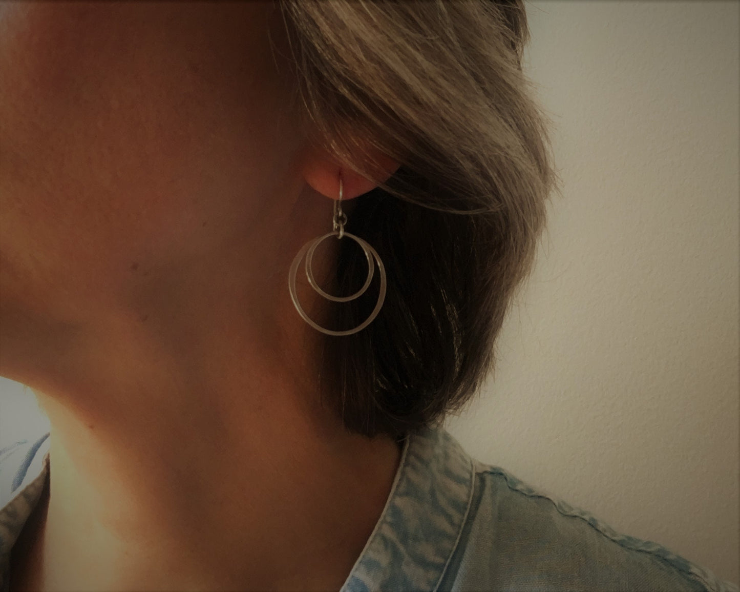 Simple double hoops in brushed satin sterling silver