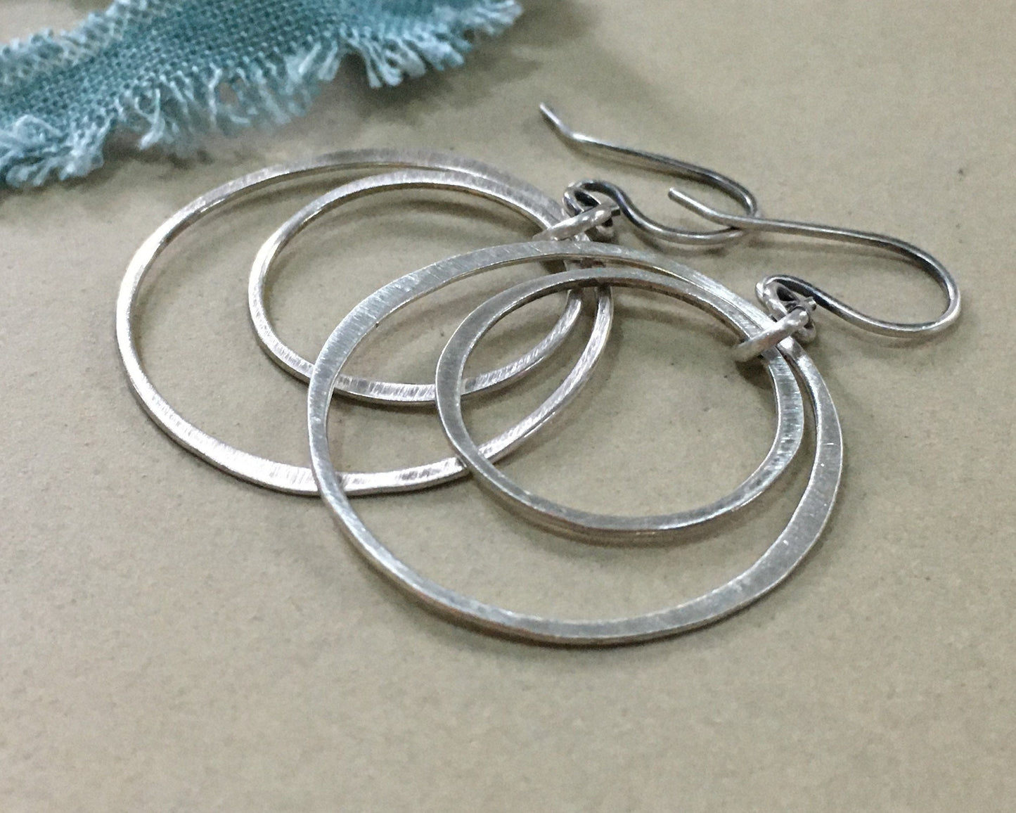 Simple double hoops in brushed satin sterling silver