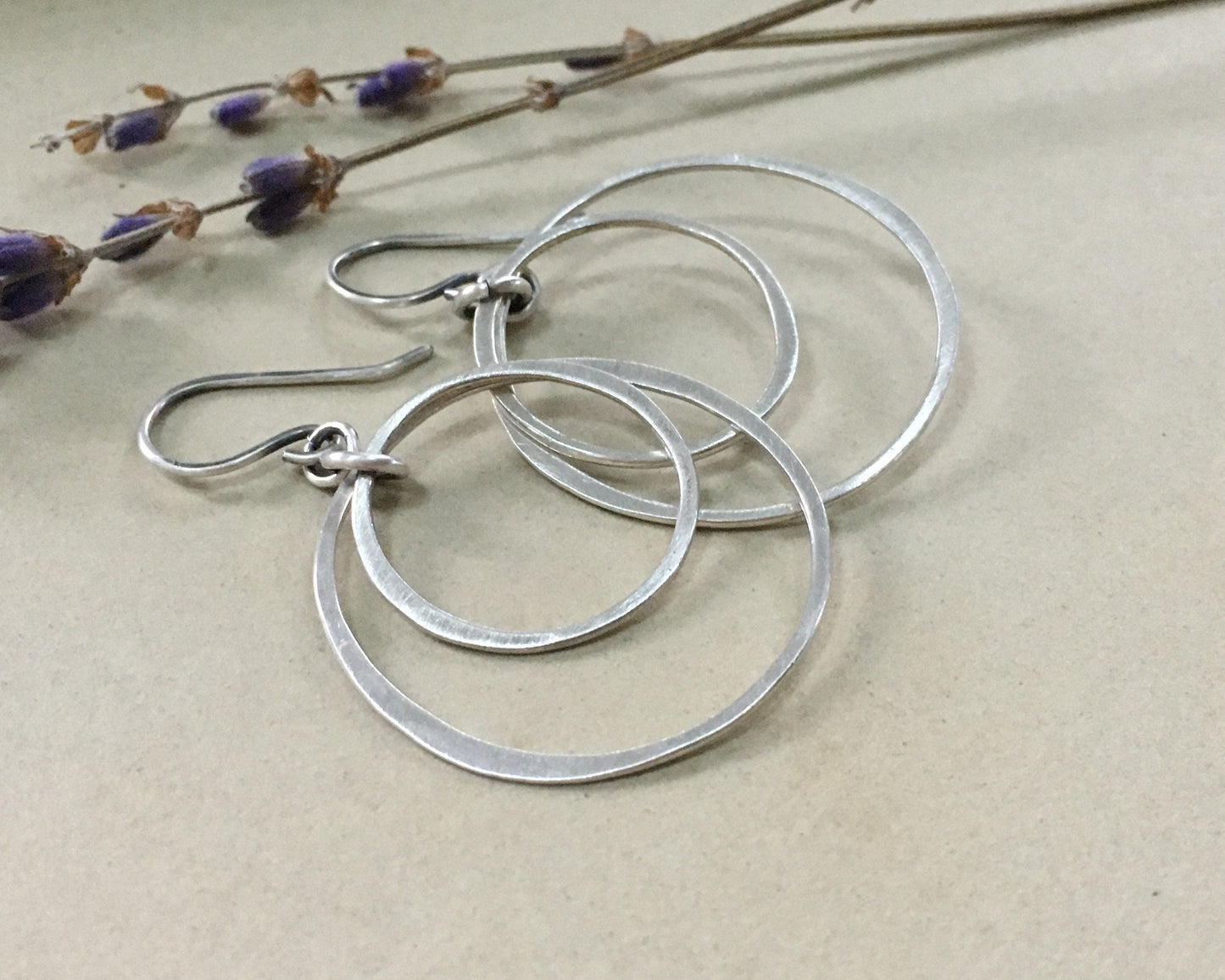 Simple double hoops in brushed satin sterling silver