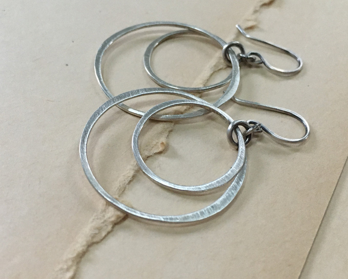 Simple double hoops in brushed satin sterling silver