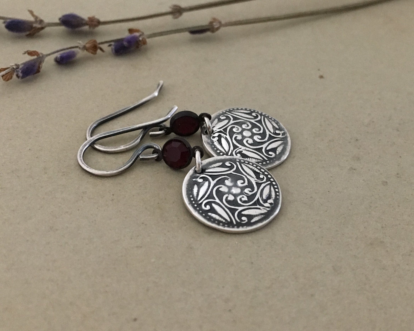 Victorian flower & leaf earrings with vintage Swarovski connectors