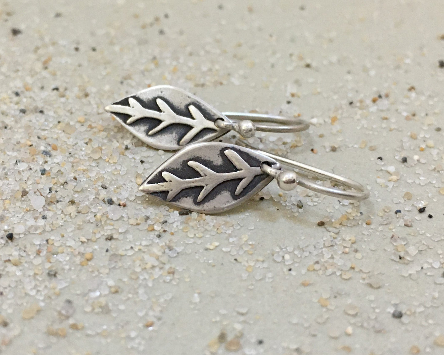 Little silver leaf earrings - simple rustic design