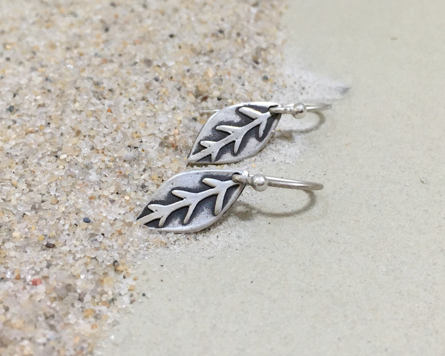 Little silver leaf earrings - simple rustic design