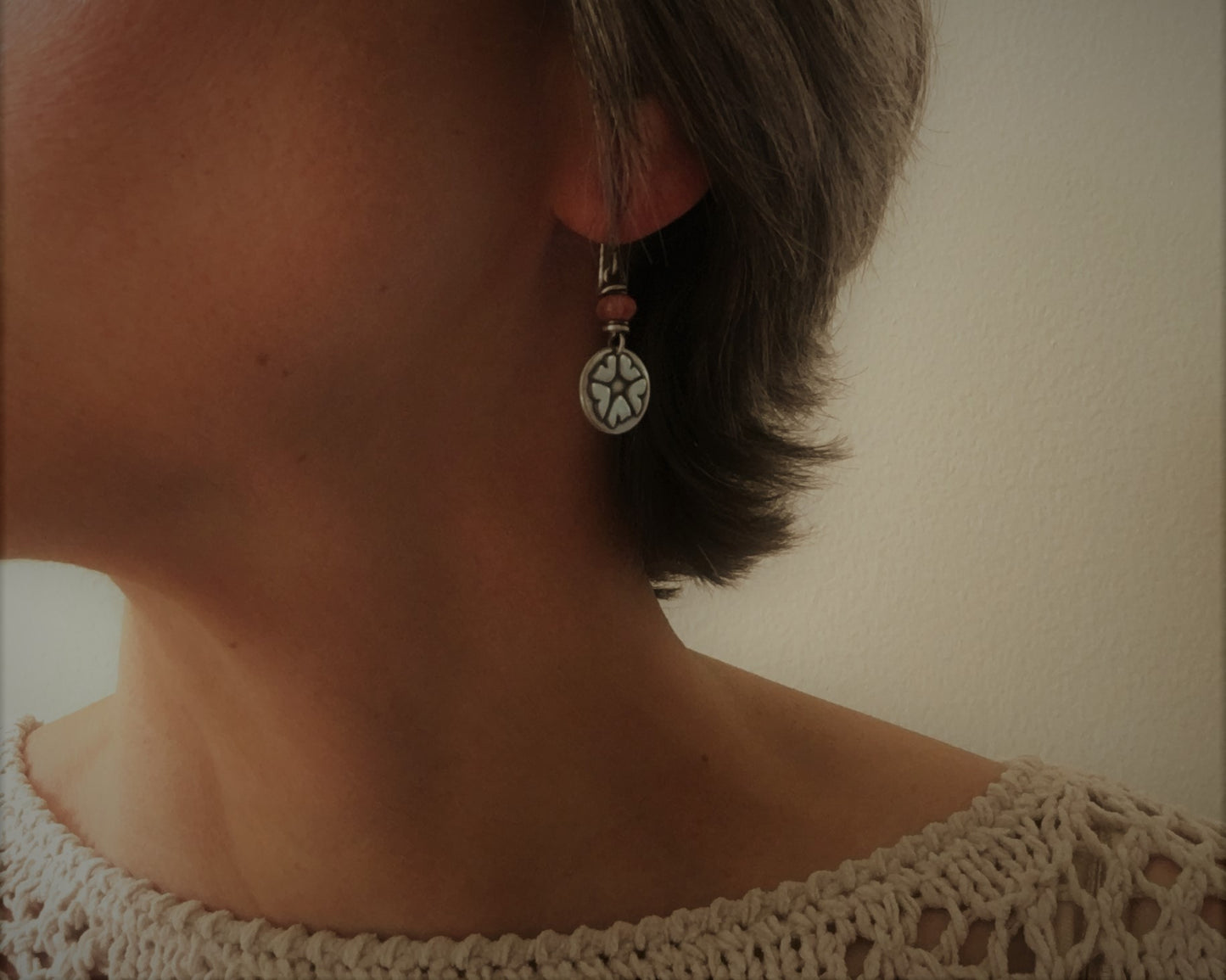 Pink petunia earrings in sterling silver with cherry quartz
