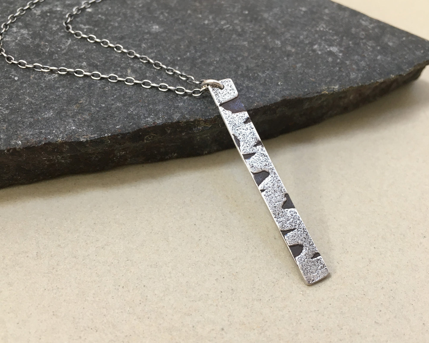 Silver birch bark necklace in oxidized sterling silver