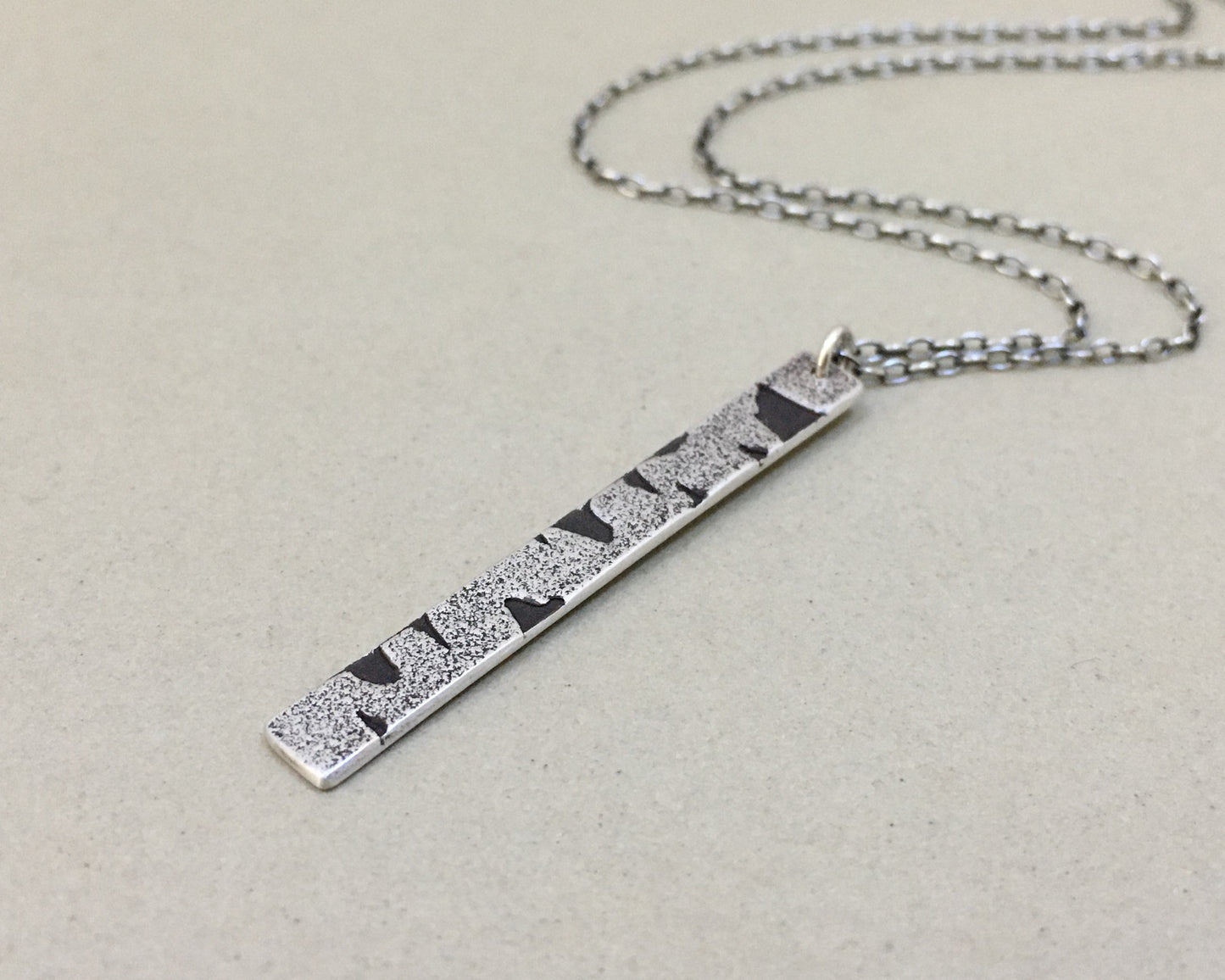 Silver birch bark necklace in oxidized sterling silver