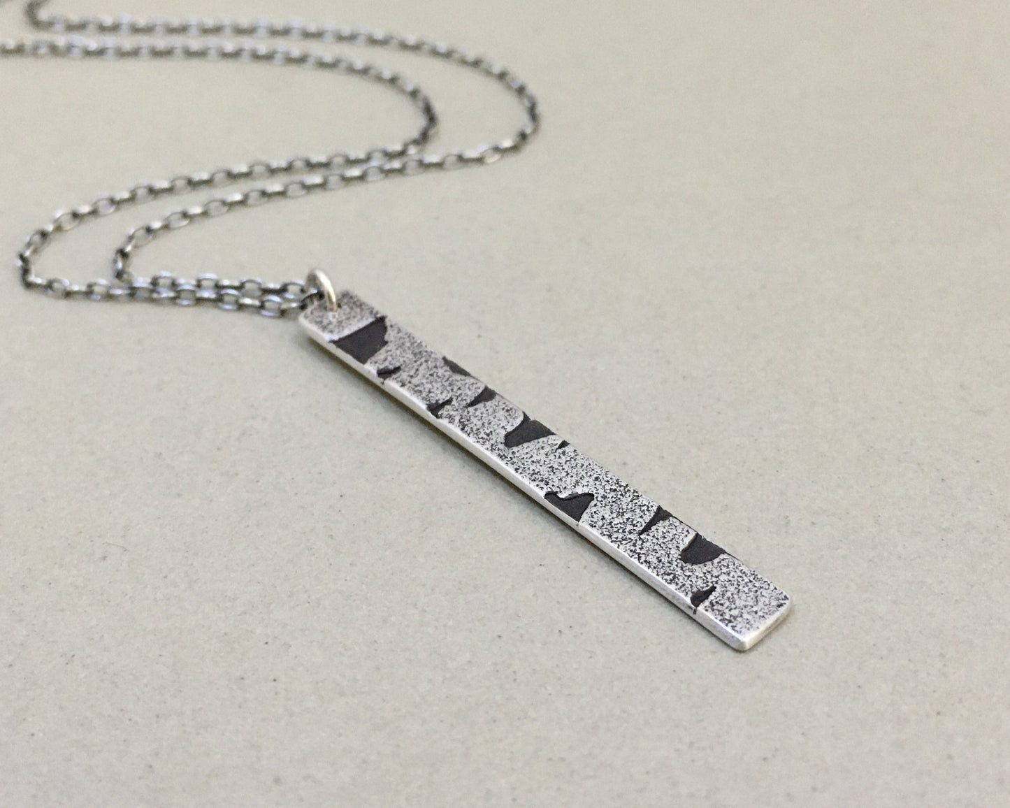 Silver birch bark necklace in oxidized sterling silver