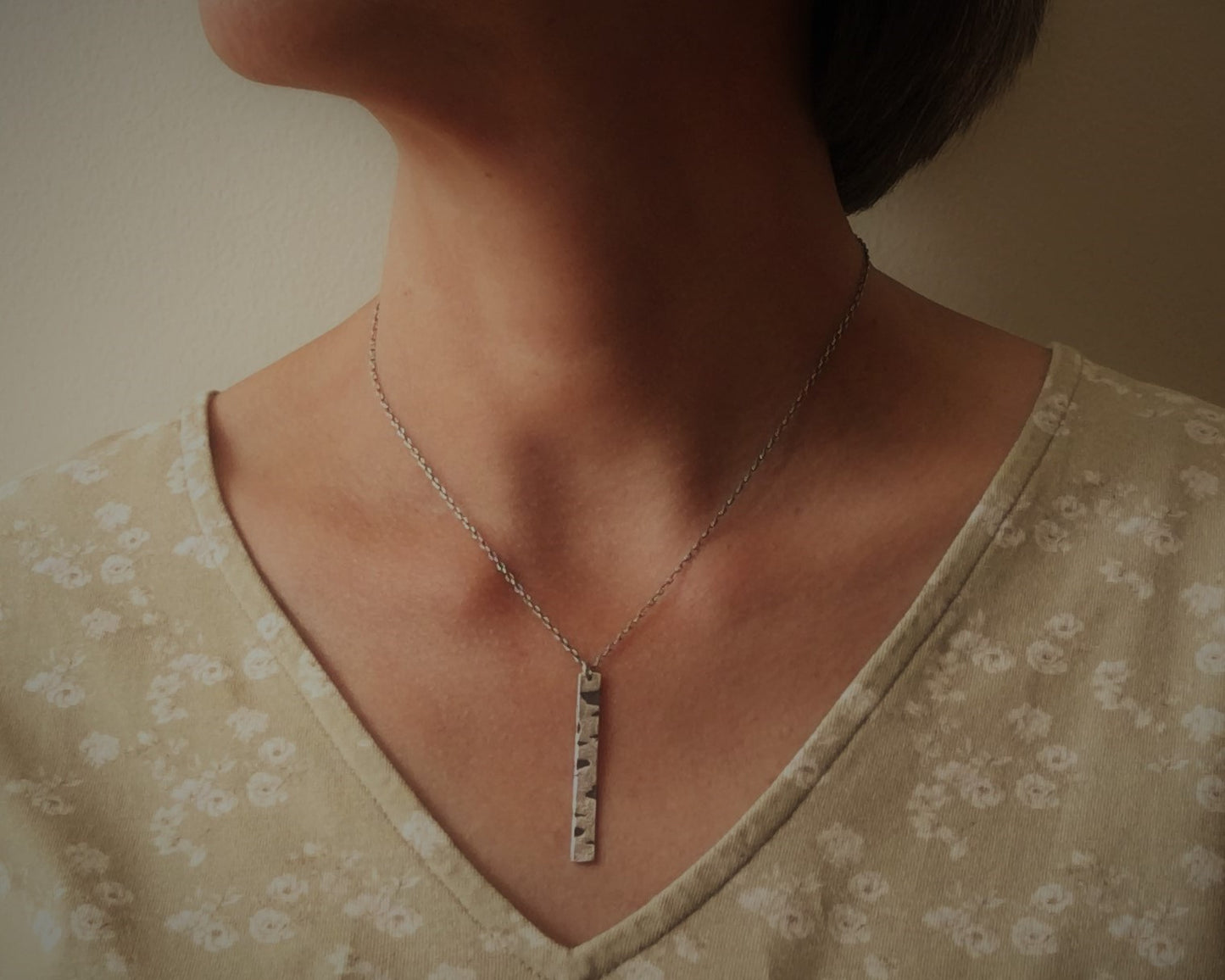 Silver birch bark necklace in oxidized sterling silver