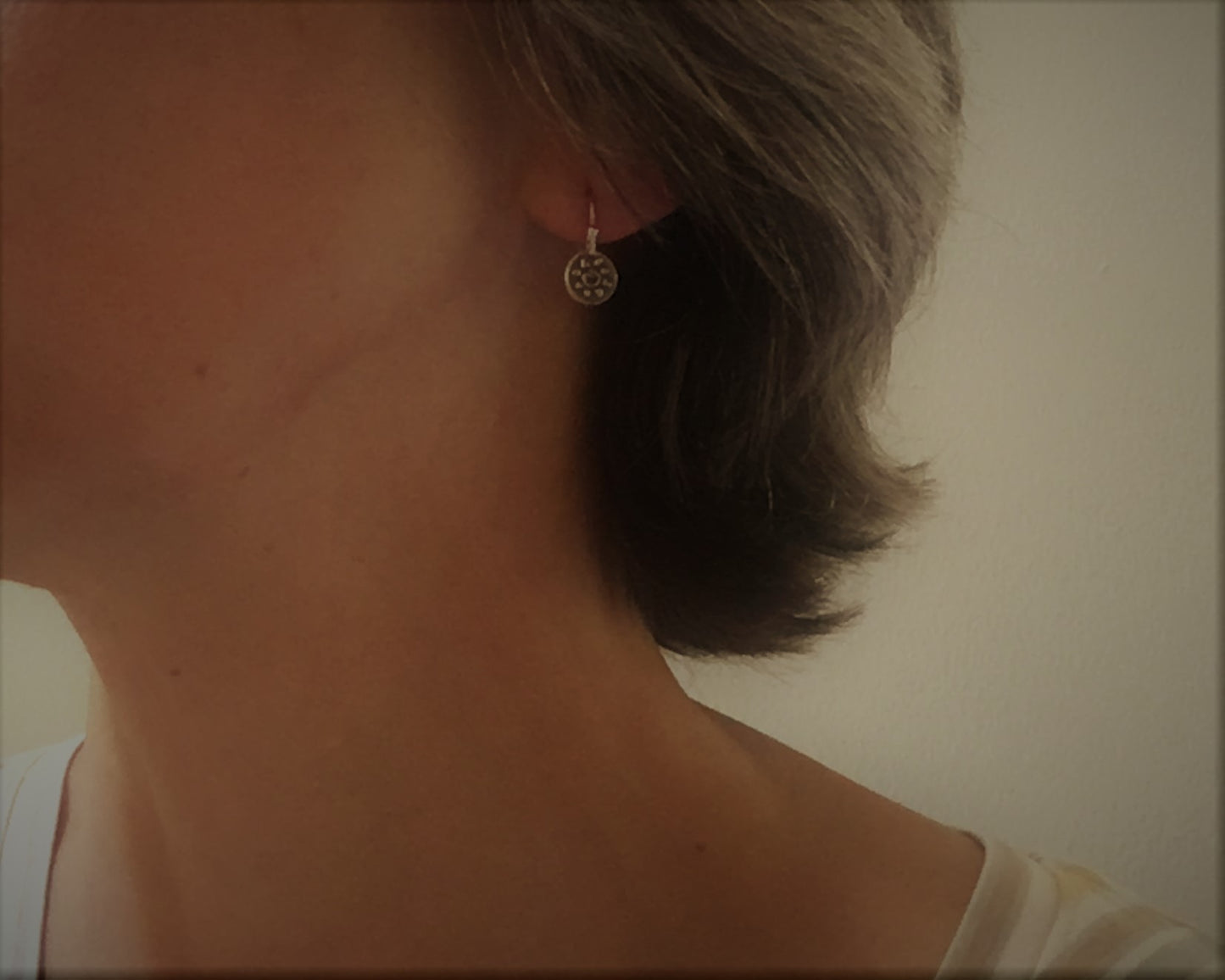 Tiny primitive sun earrings in oxidized sterling silver