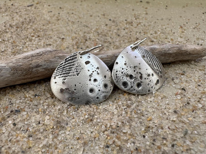 Silver seashell "fossil" and sand impression earrings