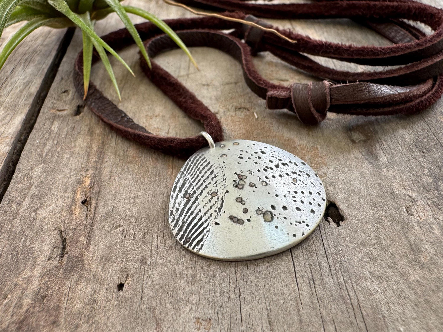 Large silver seashell and sand necklace on ball chain or leather
