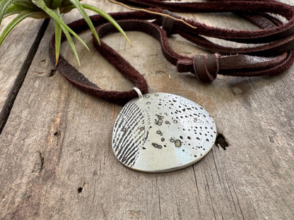 Large silver seashell and sand necklace on ball chain or leather