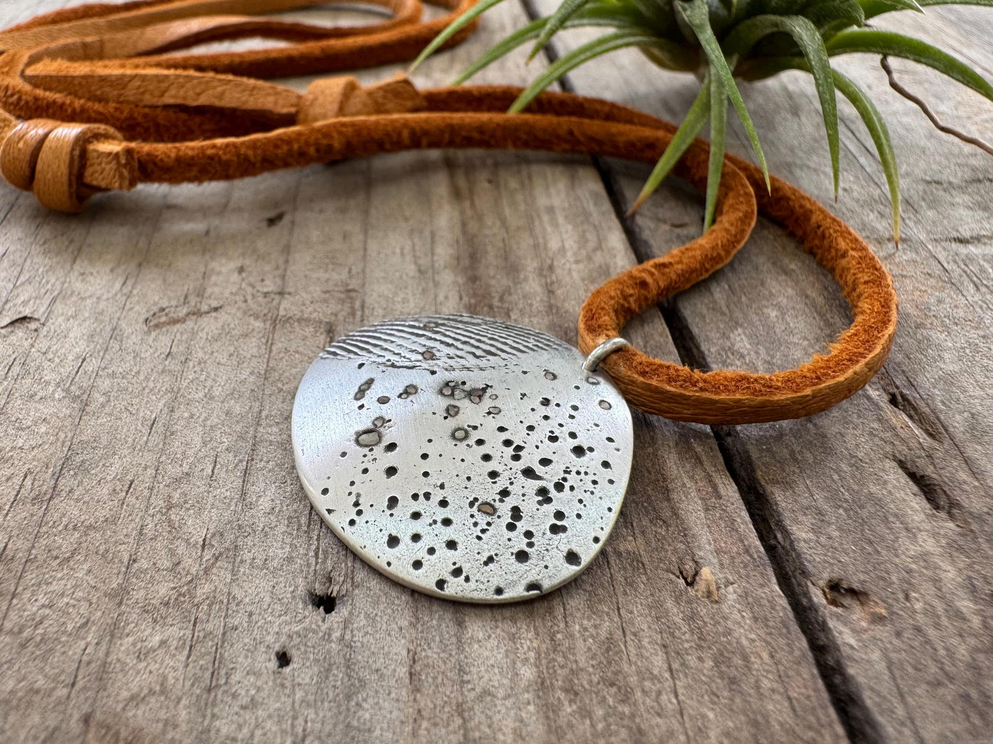 Large silver seashell and sand necklace on ball chain or leather