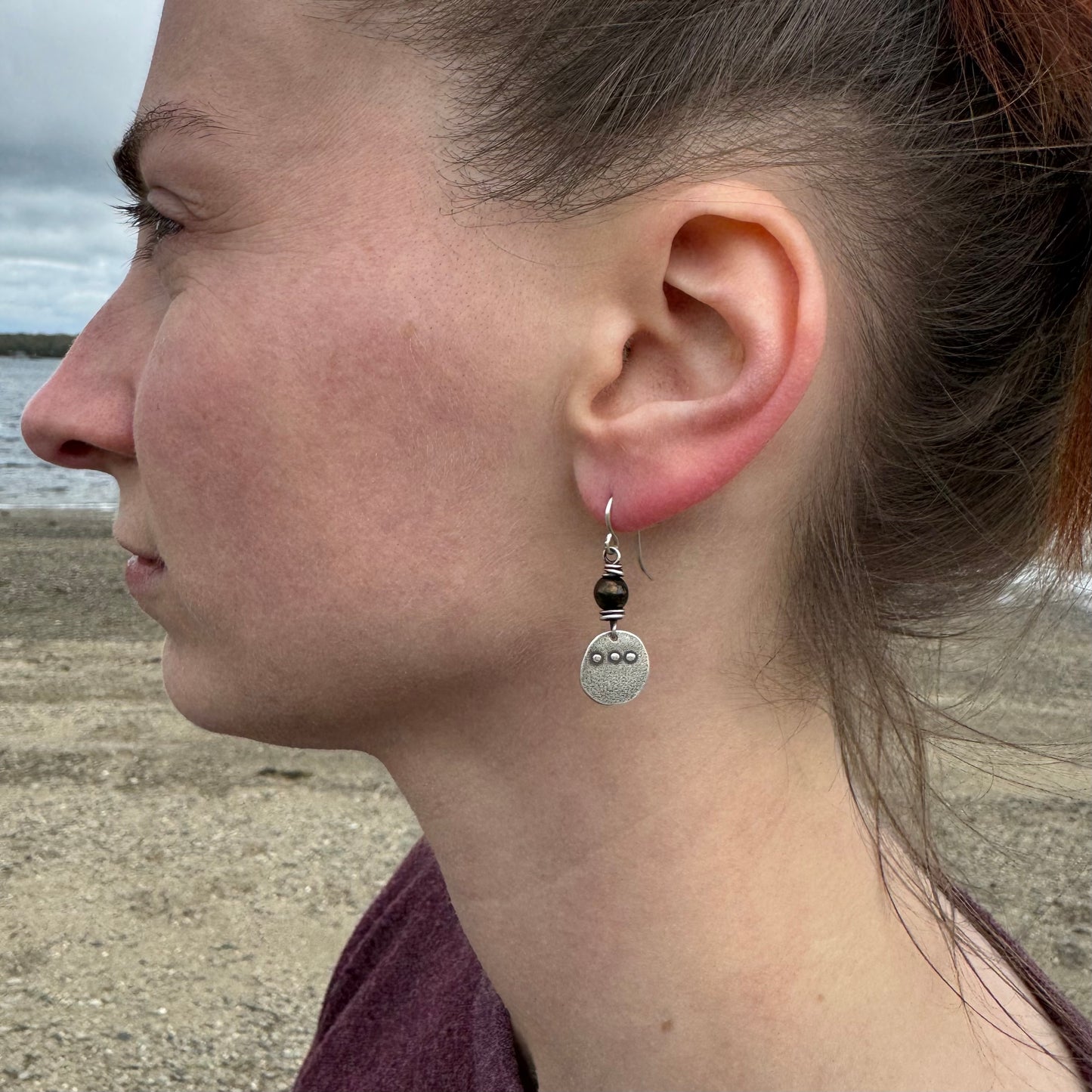 Simple rustic dangle earrings with iris brown metallic Czech glass bead