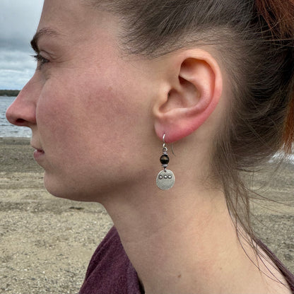 Simple rustic dangle earrings with iris brown metallic Czech glass bead