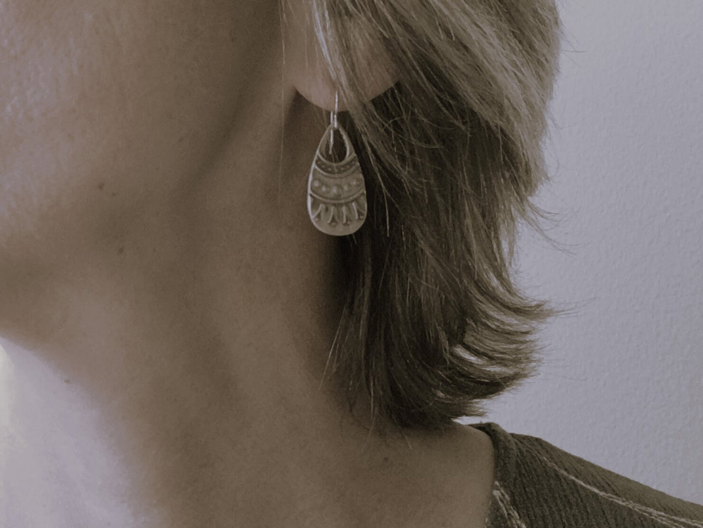Rustic tribal style silver teardrop earrings