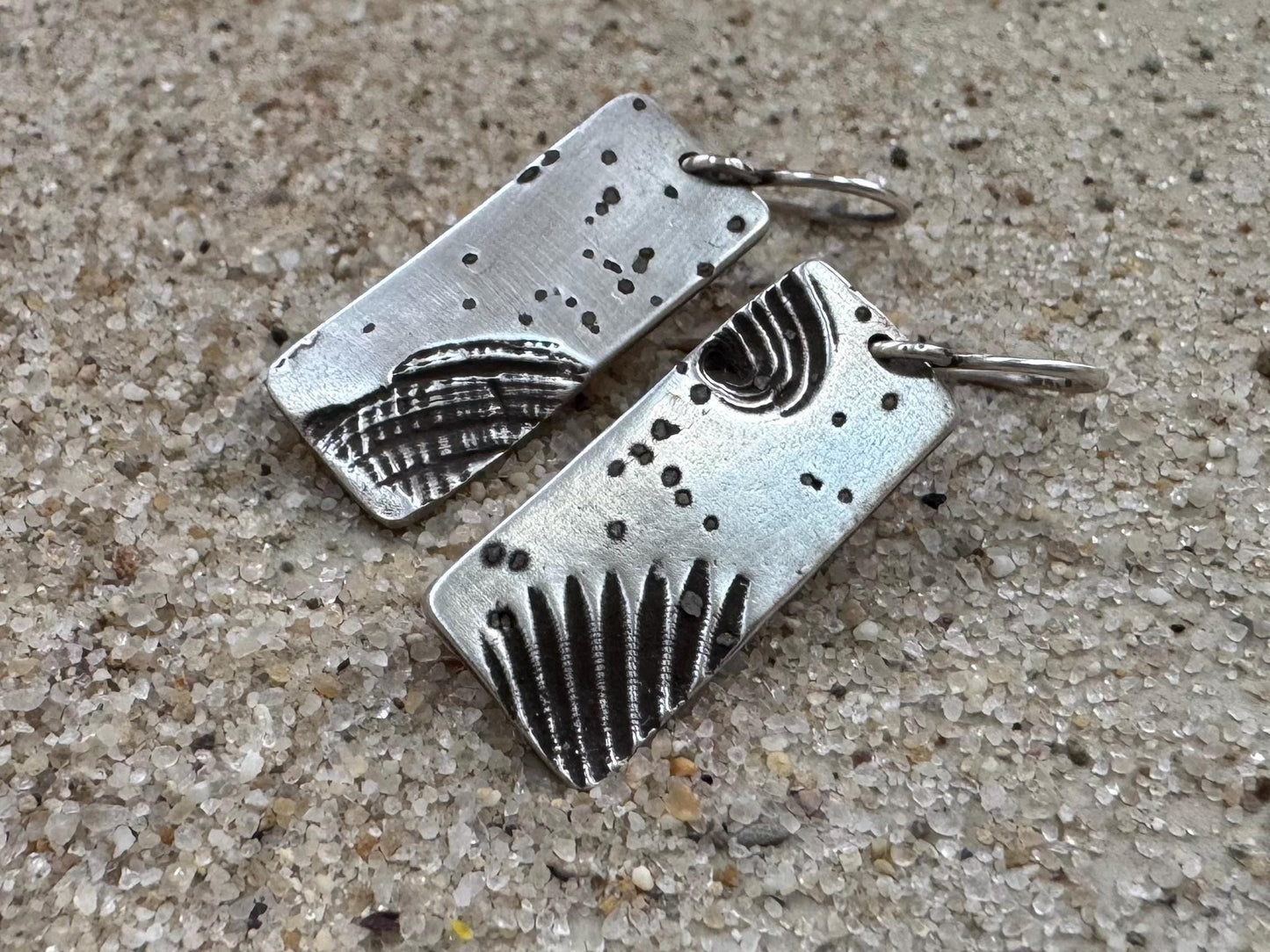 Silver mismatched seashell and sand earrings