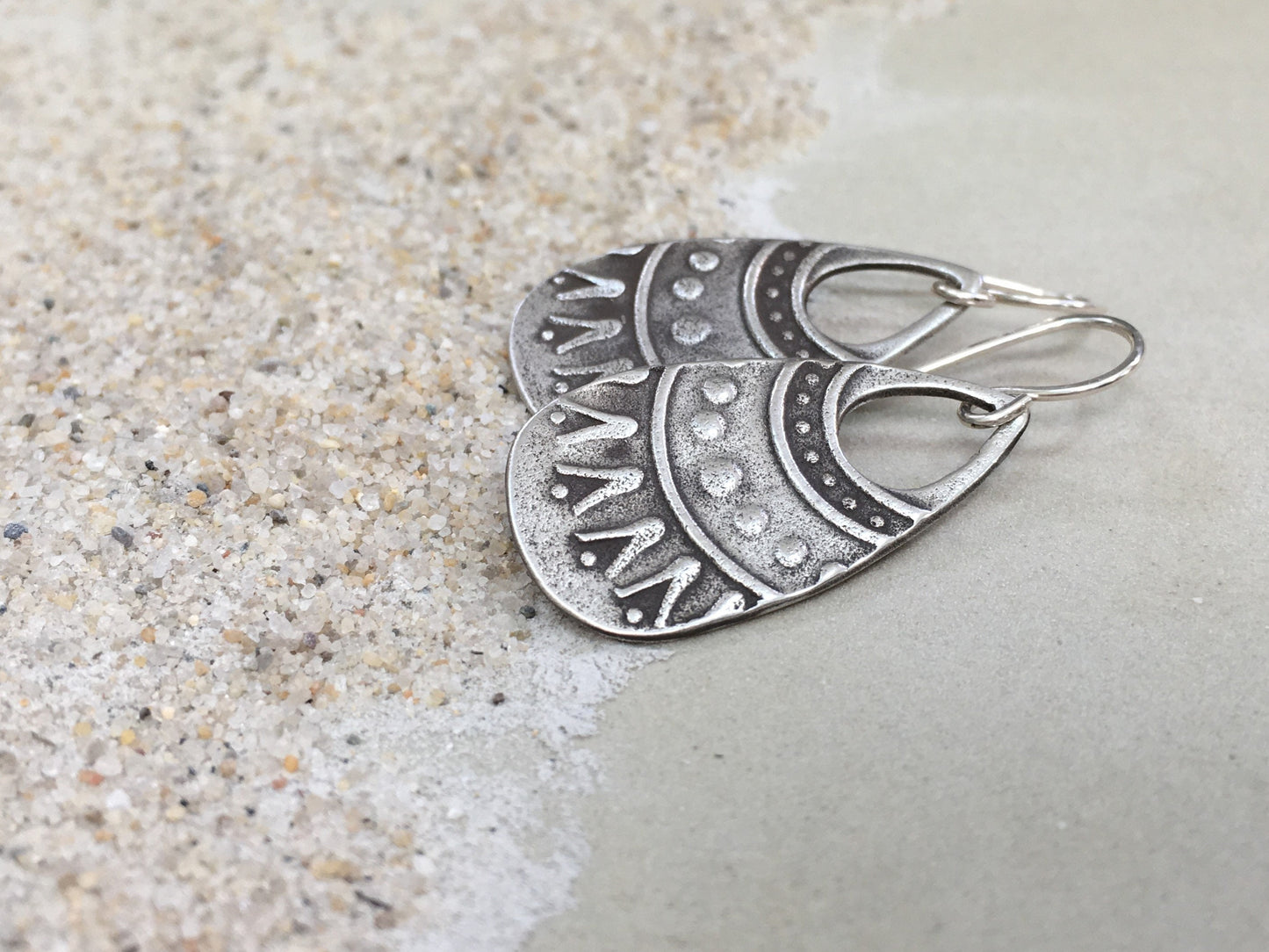 Rustic tribal style silver teardrop earrings