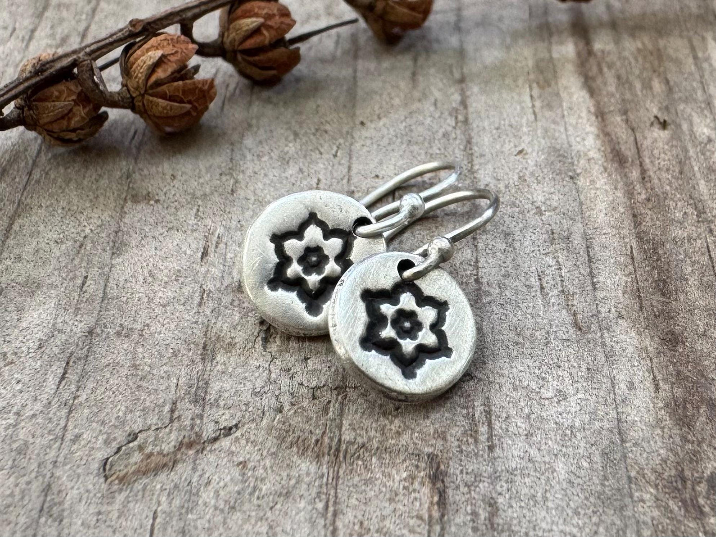 Tiny stamped flower earrings