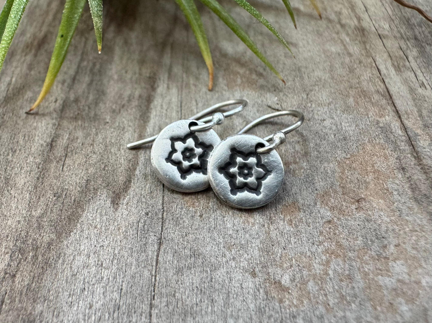 Tiny stamped flower earrings