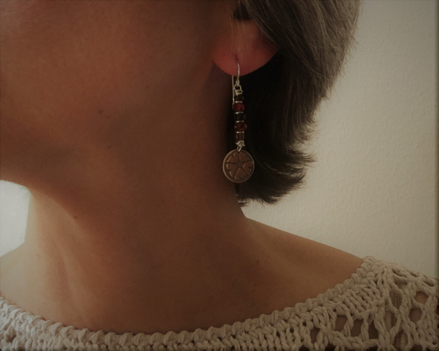Springtime petunia earrings in silver with red & purple bead stack