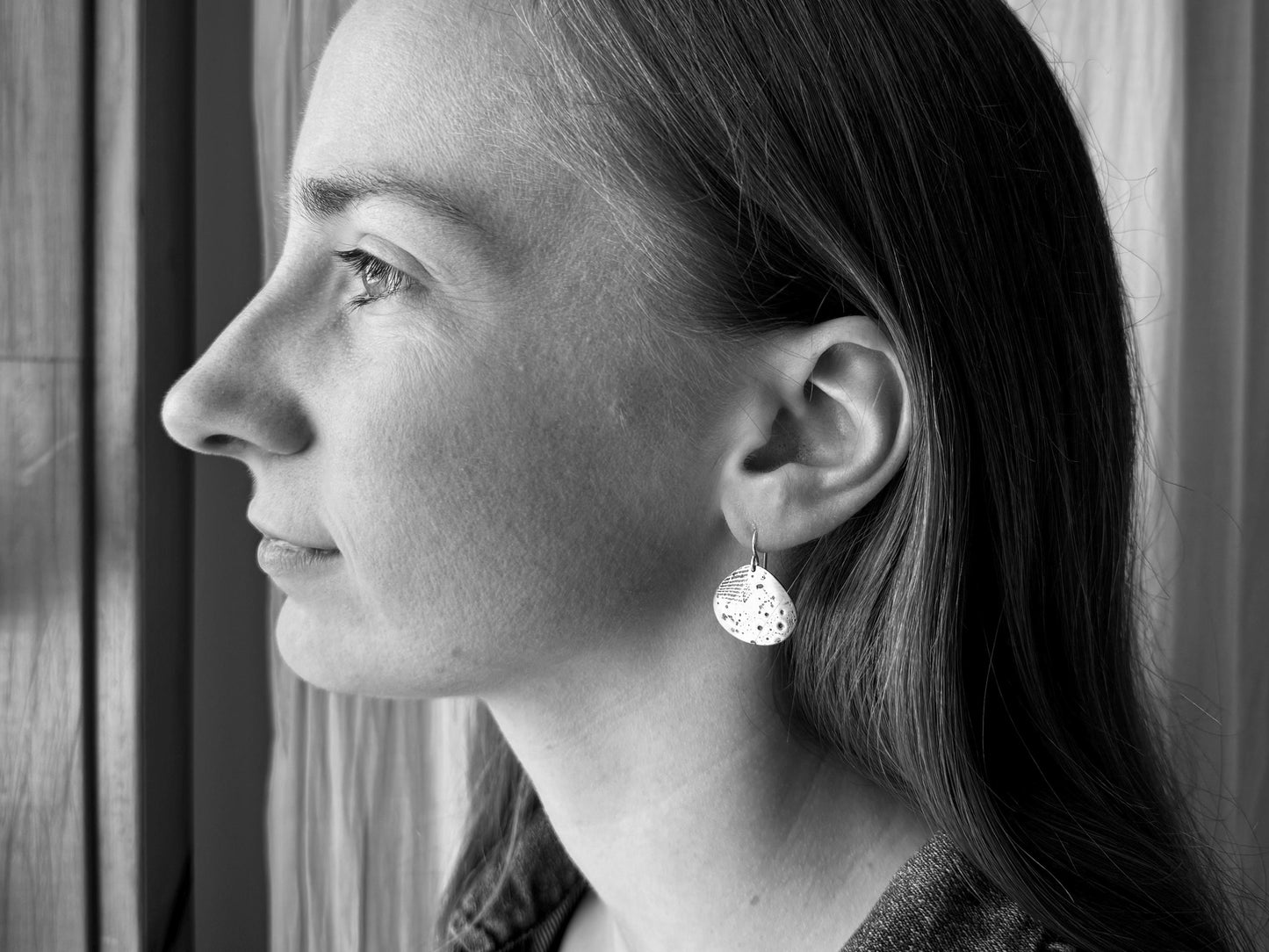 Silver seashell "fossil" and sand impression earrings