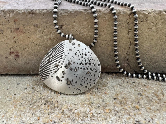 Large silver seashell and sand necklace on ball chain or leather
