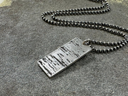 Minimalist silver wood grain dog tag necklace