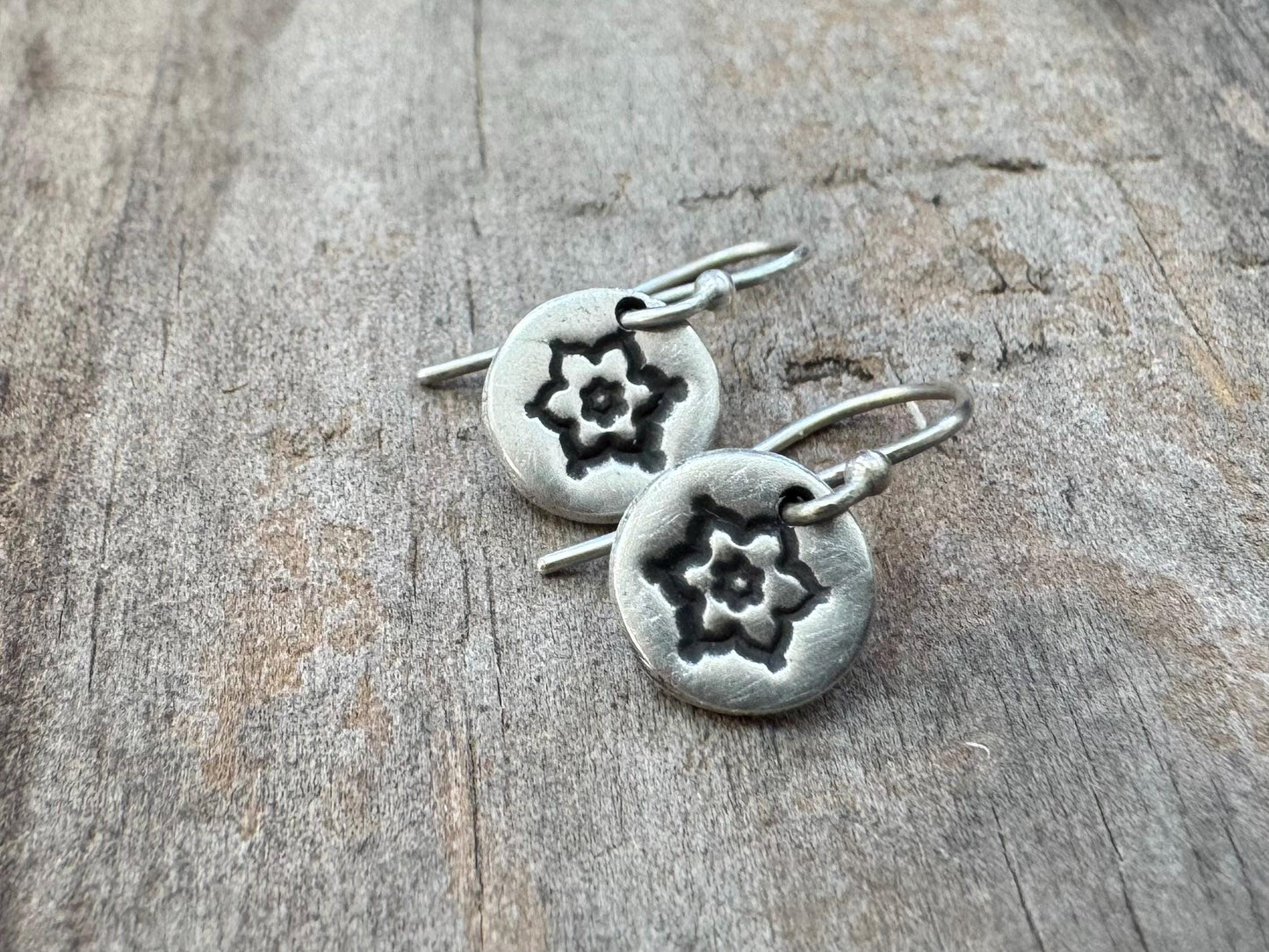 Tiny stamped flower earrings