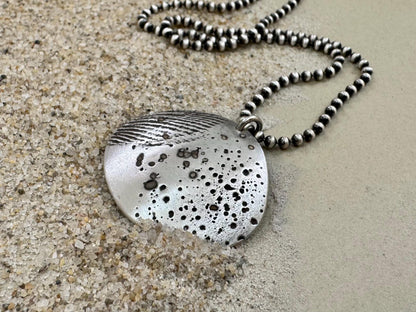 Large silver seashell and sand necklace on ball chain or leather