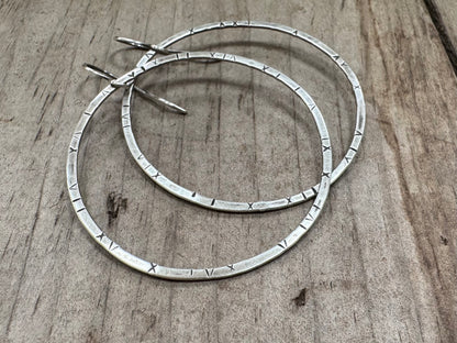 Large textured hoops in oxidized sterling silver