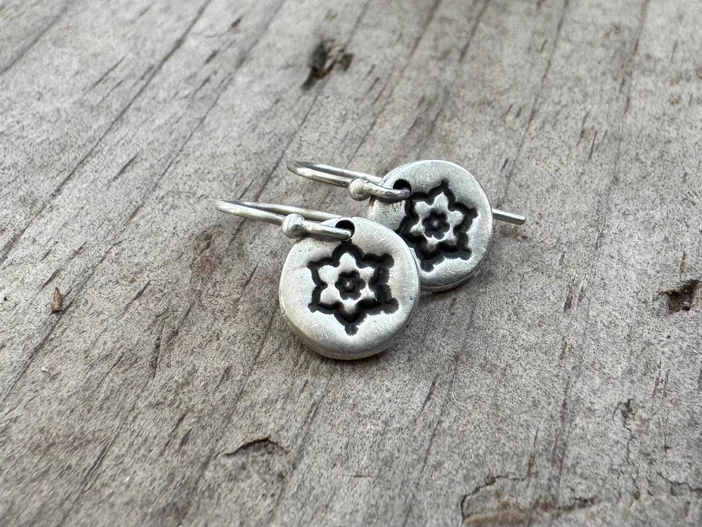 Tiny stamped flower earrings