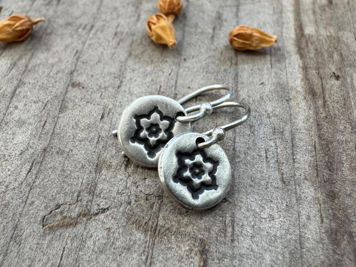Tiny stamped flower earrings