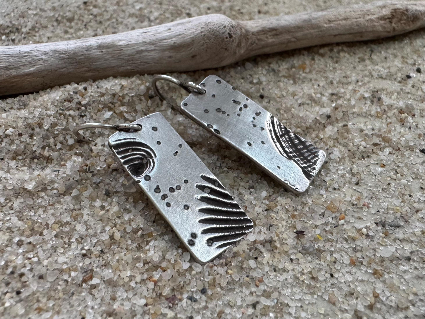 Silver mismatched seashell and sand earrings