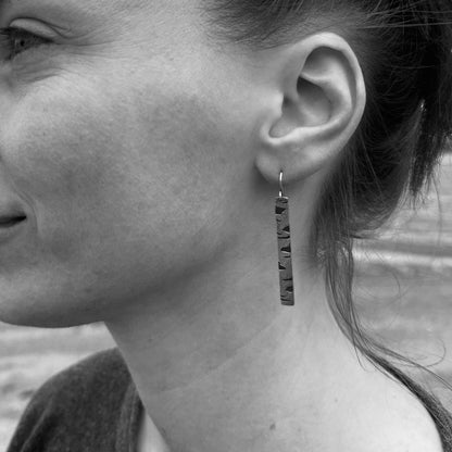 Birch bark earrings in oxidized sterling silver