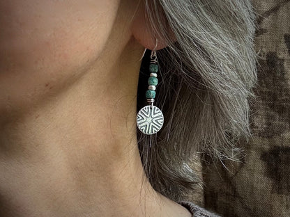 Tribal-style geometric design with turquoise bead stack