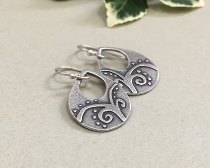 Primitive botanical design teardrop earrings in sterling silver