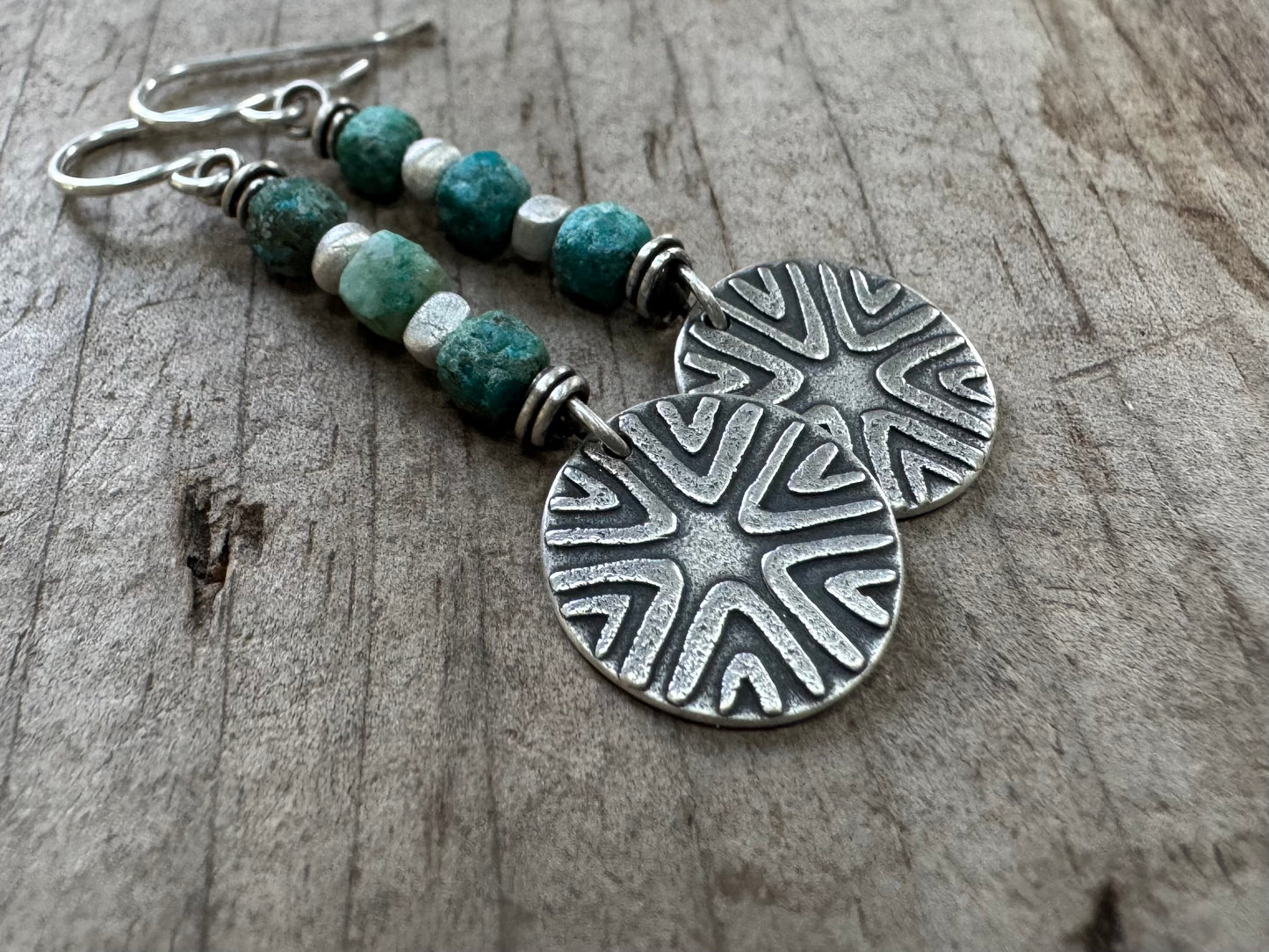 Tribal-style geometric design with turquoise bead stack