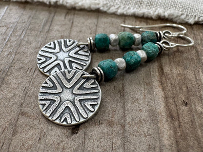 Tribal-style geometric design with turquoise bead stack